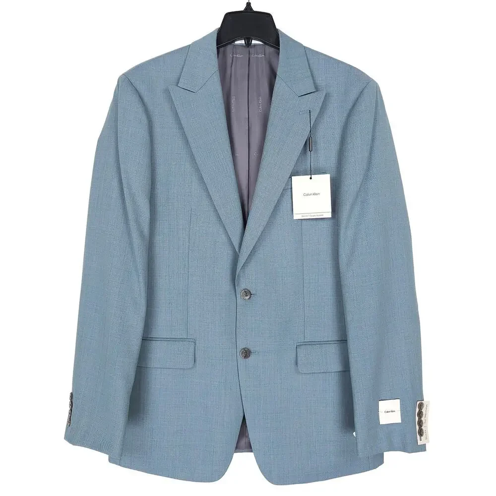 Calvin Klein Mens Slim Fit 2 Piece Suit 42L 36x34 Green Solid Stretch Wool Blend